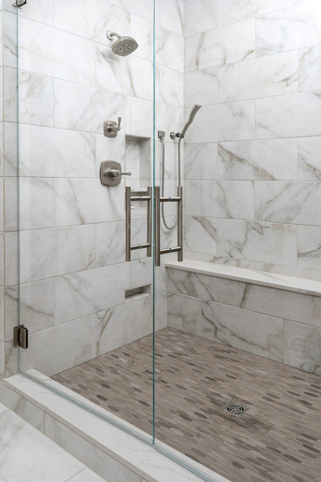 Masterbath shower with quartz ledge