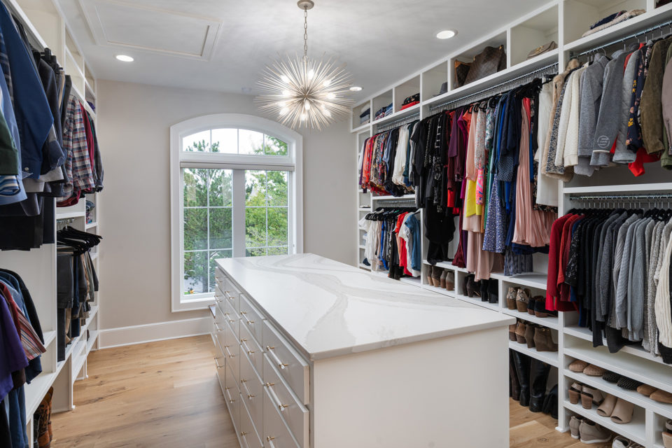 Large closet island with quartz coutnertop