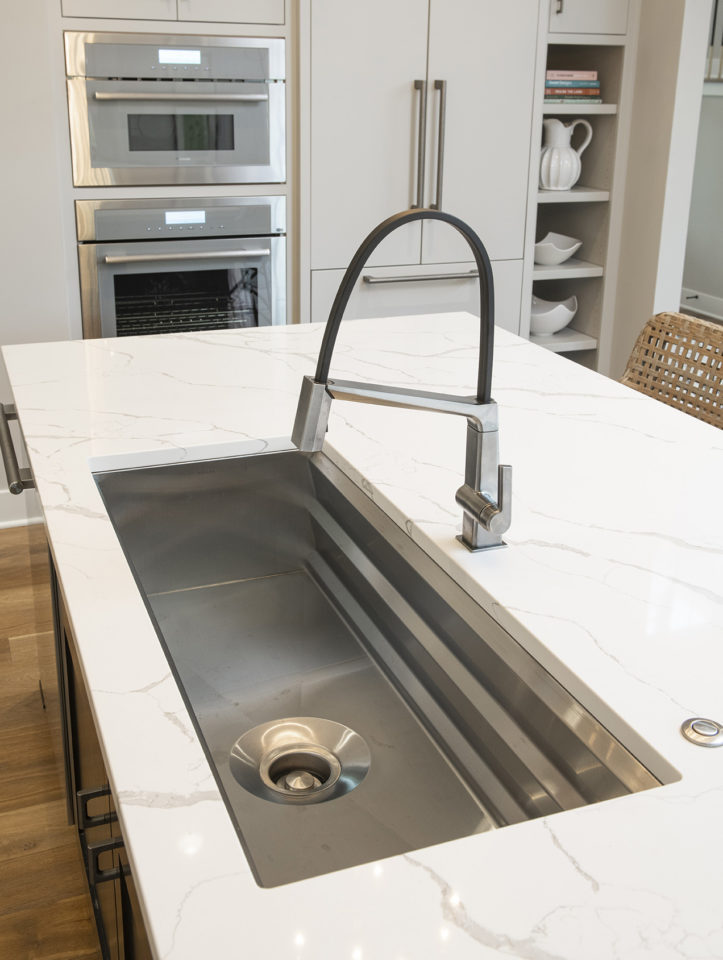 Rocktops Calacatta Laza Quartz with an eased edge