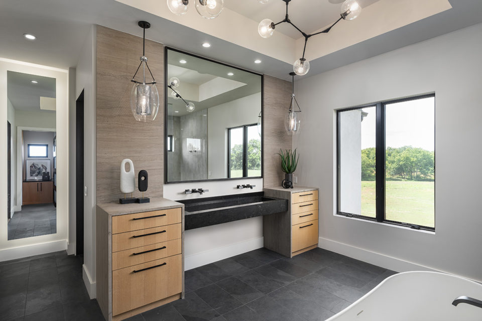 Napoleon Gray Marble & Nero Orion Honed Granite in the master bathroom