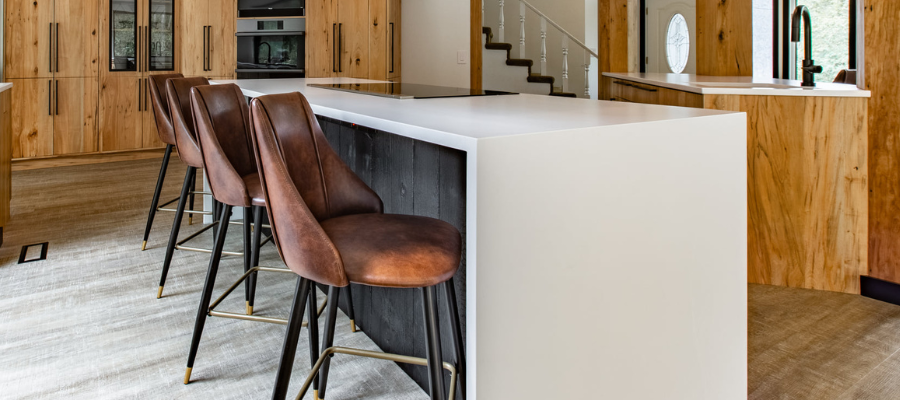 White Quartz Countertop Island with mitered edge
