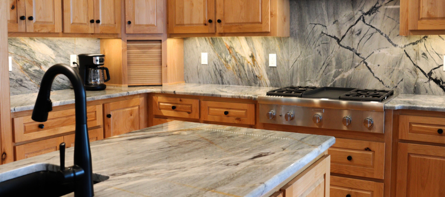 Quartzite Countertops with Full Height Backsplash